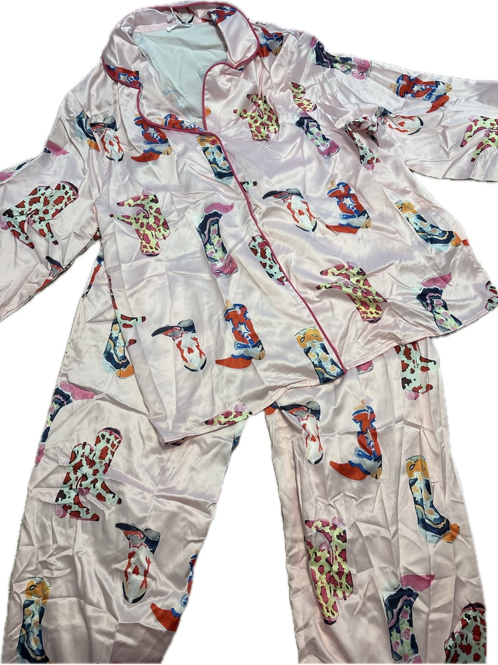 Sheshow Pink Printed Satin Pajama Set